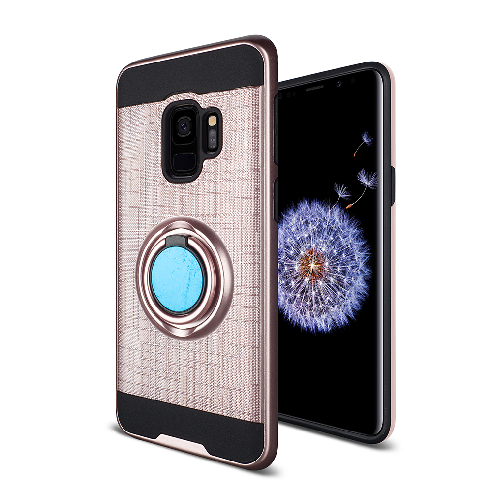 Galaxy S9+ (Plus) Slim 360 RING Kickstand Hybrid Case with Metal Plate (Rose Gold)